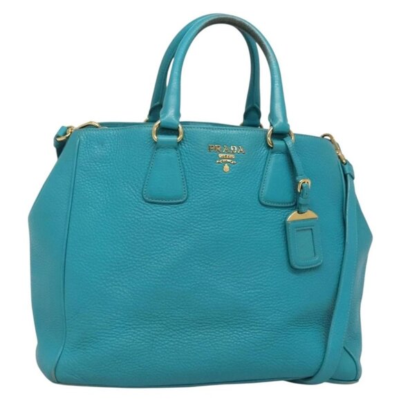 PRADA Hand Bag Leather 2way Green Gold Auth 139193 - Picture 1 of 16